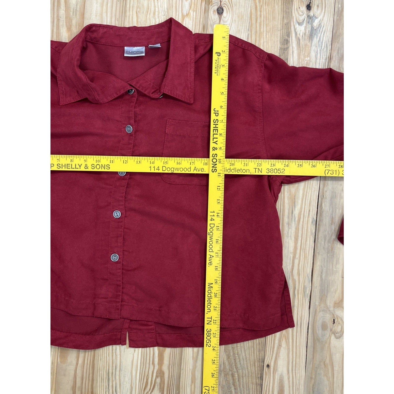 CHICO'S Shacket Women 3 Red Button Up L/S Sueded Boxy Side & Back Slits Top