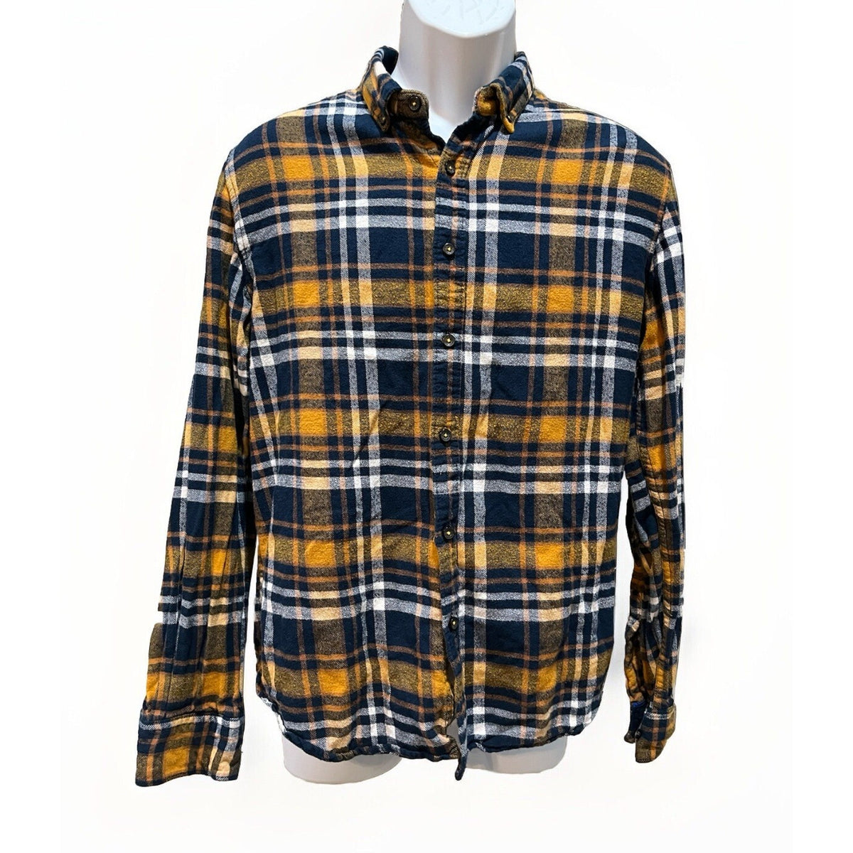 Denim and Flower Flannel Shirt Men's M Blue Yellow Plaid Soft Ricky Singh Casual