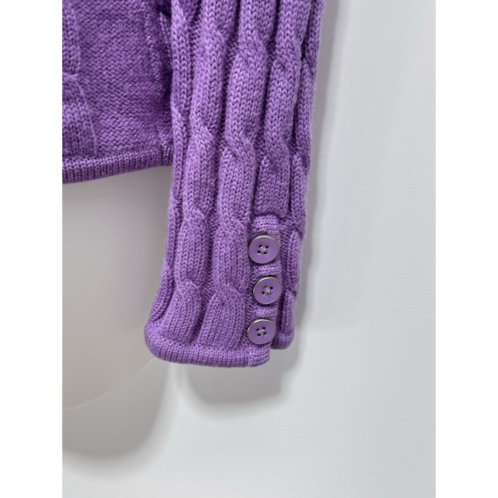 TALBOTS Purple Cable Knit Merino Wool Cardigan Sweater Jacket Women’s Size SP