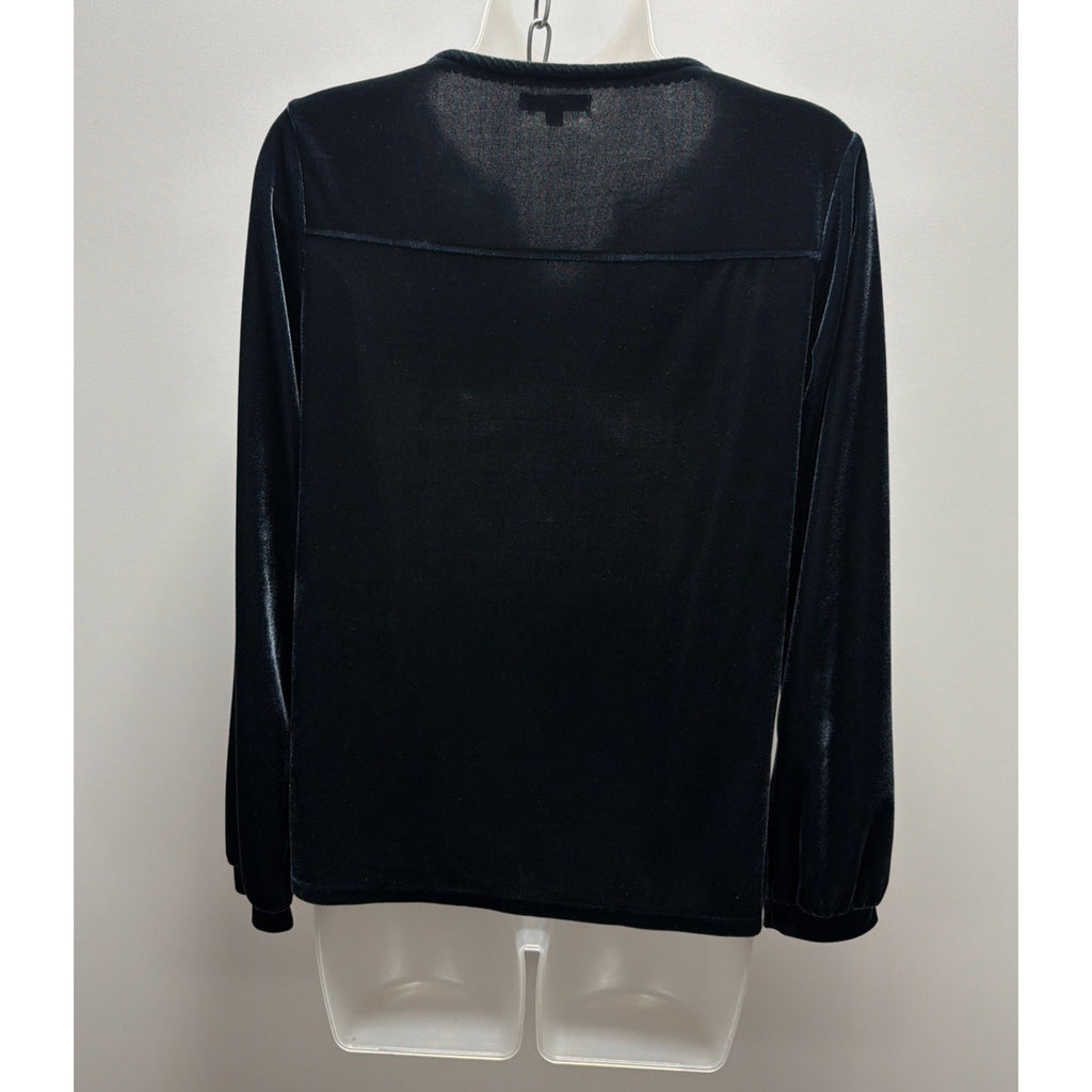 Kate & Sam Midnight Blue Velvet Boho Peasant Style Blouse with Tassels Sz S