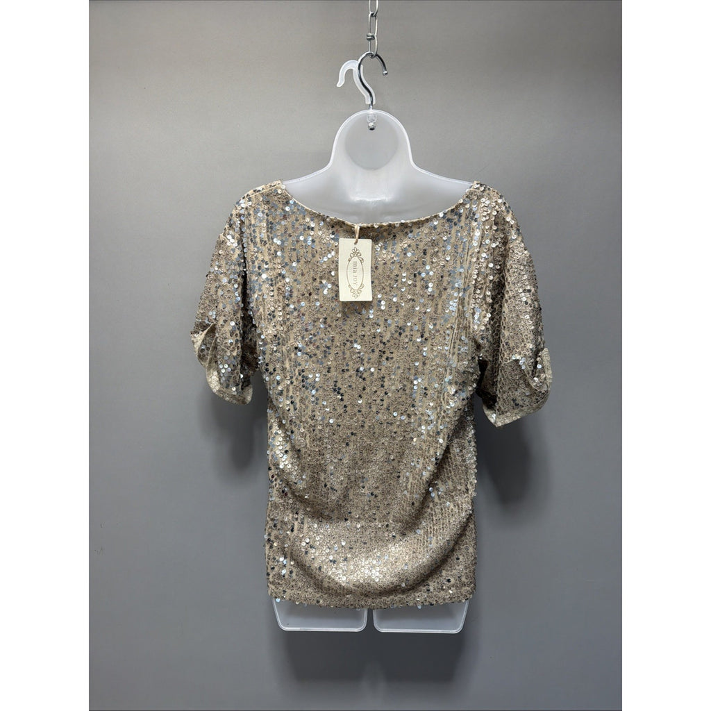 Mia Joy by Joyfolie Jaycee Sequin Top Women Large Gold Blouse Shirt NWT Sparkle