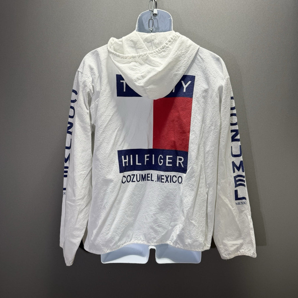 Vintage Tommy Hilfiger Cozumel Mexico Jacket White Hooded Windbreaker Flag Logo