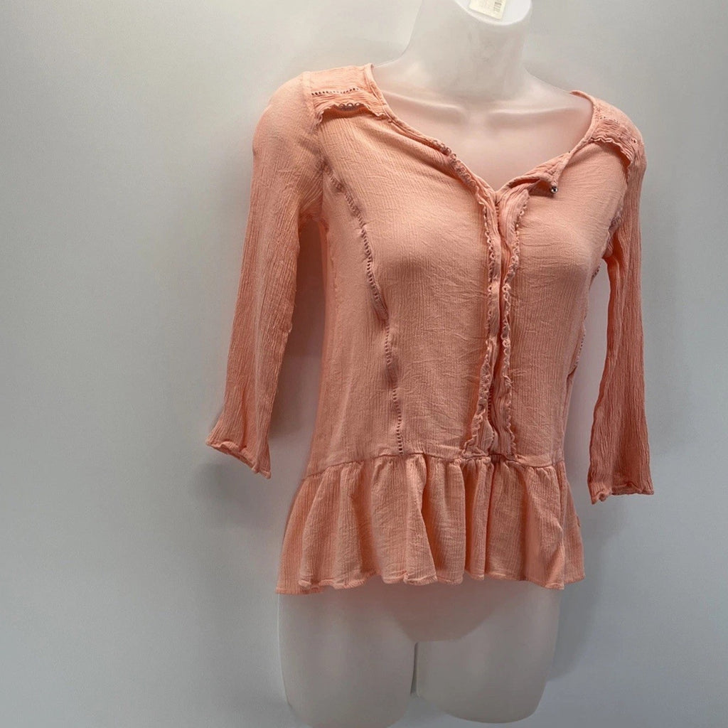 LC Lauren Conrad Womens Crepe Flounce-Hem Top Blouse Size XS Apricot Blush