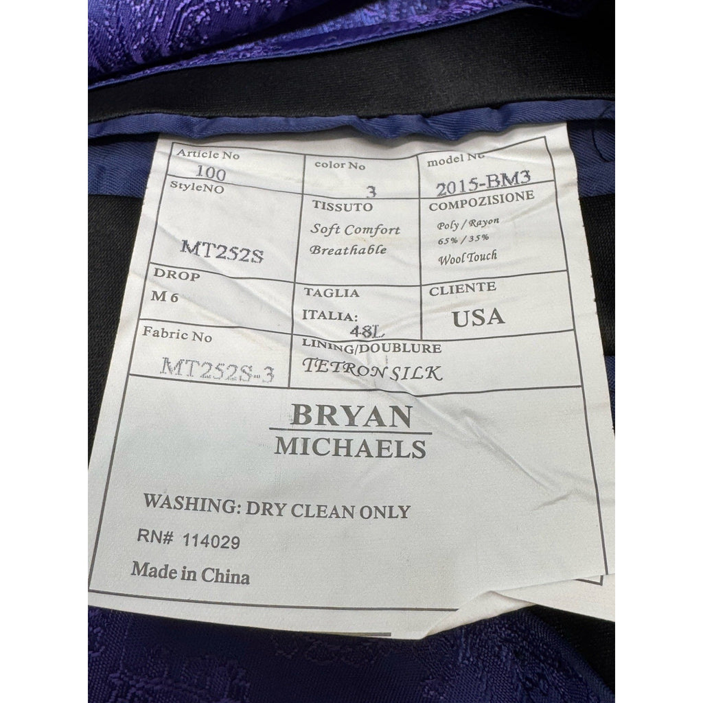 Bryan Michaels Purple Black Tuxedo Suit Jacket Blazer Mens Size 46L NWT