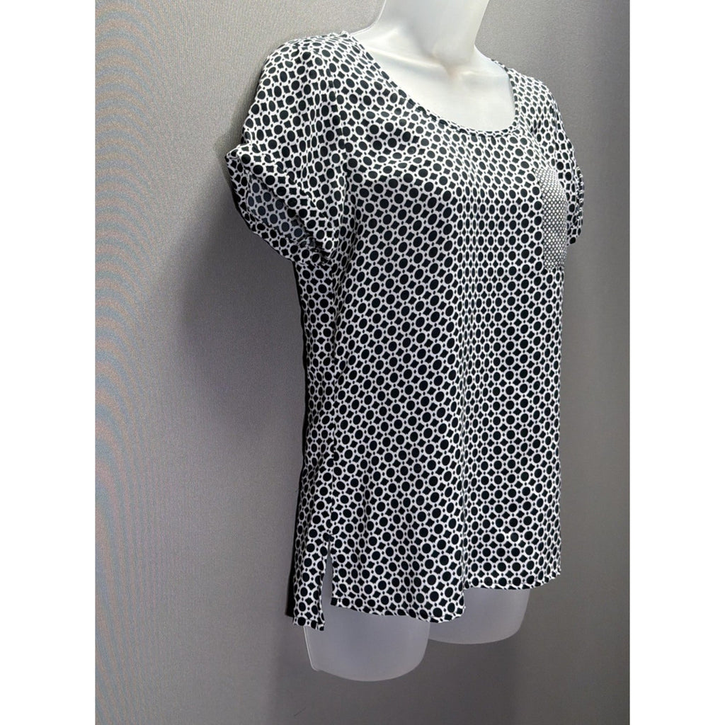 Banana Republic Blouse Top Womens XS Black Geometric Short Sleeve Pocket
