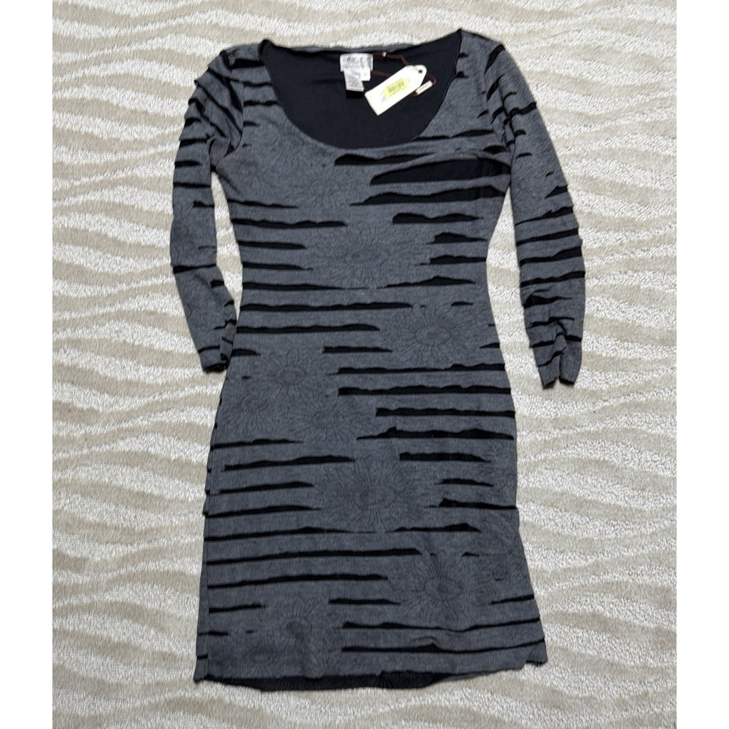 Sophie Max Studio M Gray Distressed Tier Stretch Jersey Sheath Dress $118 NWT