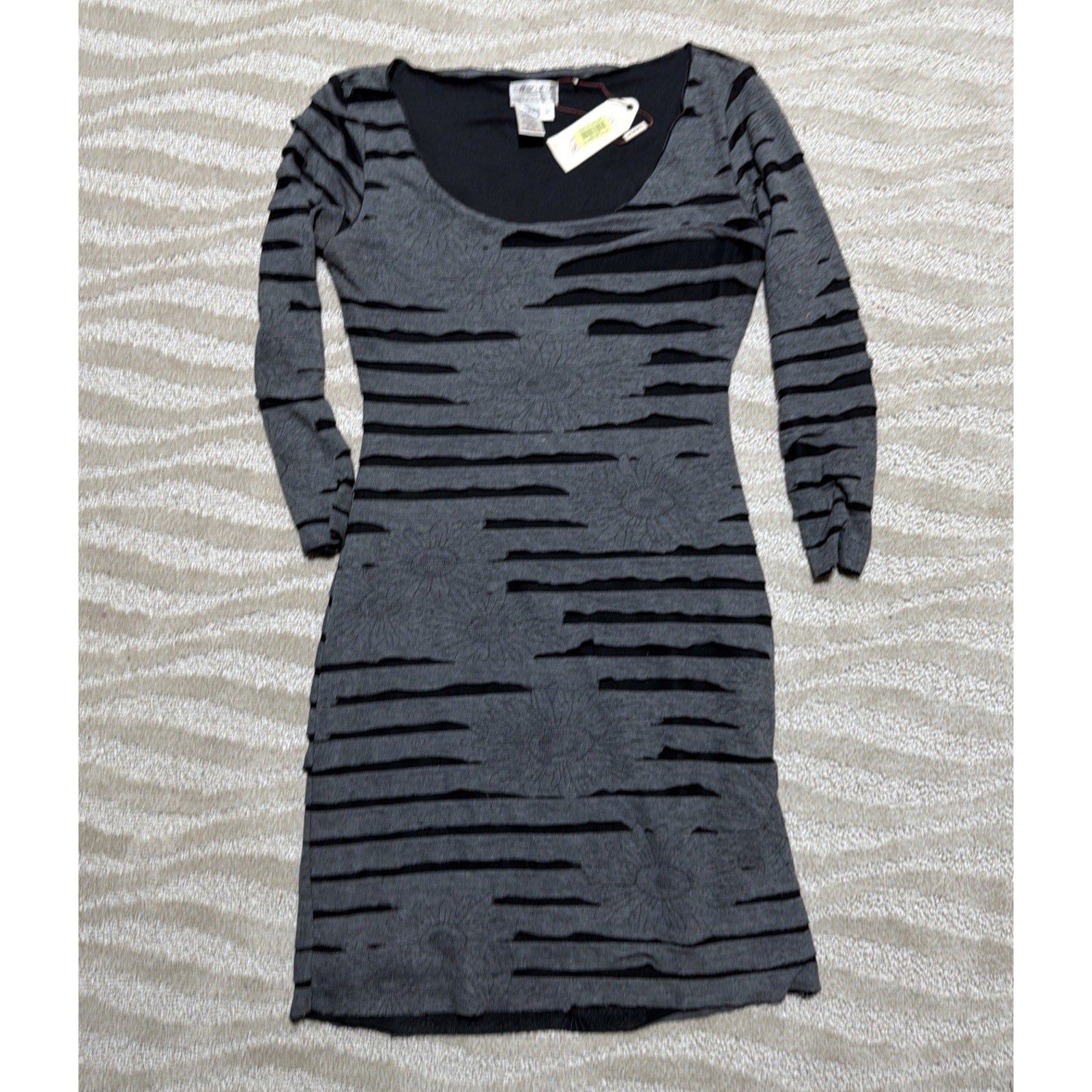 Sophie Max Studio M Gray Distressed Tier Stretch Jersey Sheath Dress $118 NWT