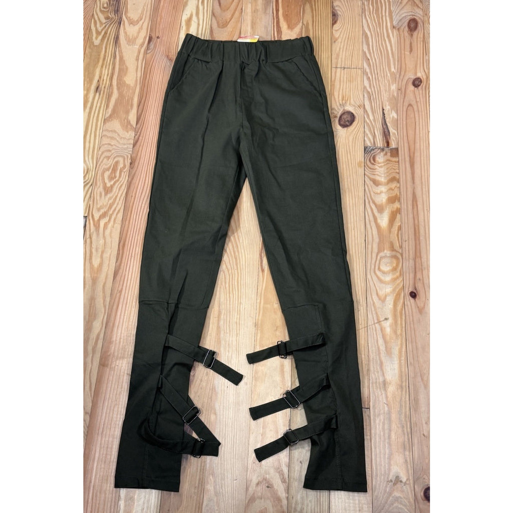 Fierce 605 Buckle Side Skinny Pull On Stretch Size Medium Long Army Green Boho
