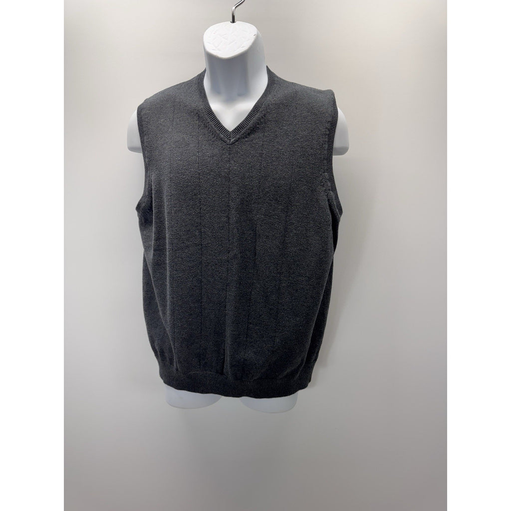 Van Heusen Studio VEST MENS L Charcoal LIGHTWEIGHT SWEATER GRANDPA V NECK prep