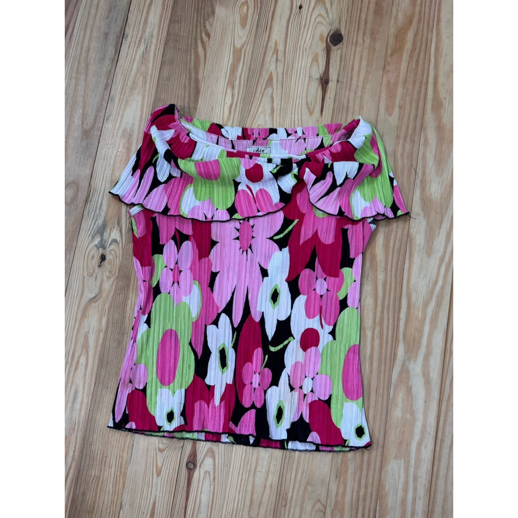 CDW Creative Design Works Inc. Top Blouse Pink Tones Flowers Womens Size Large