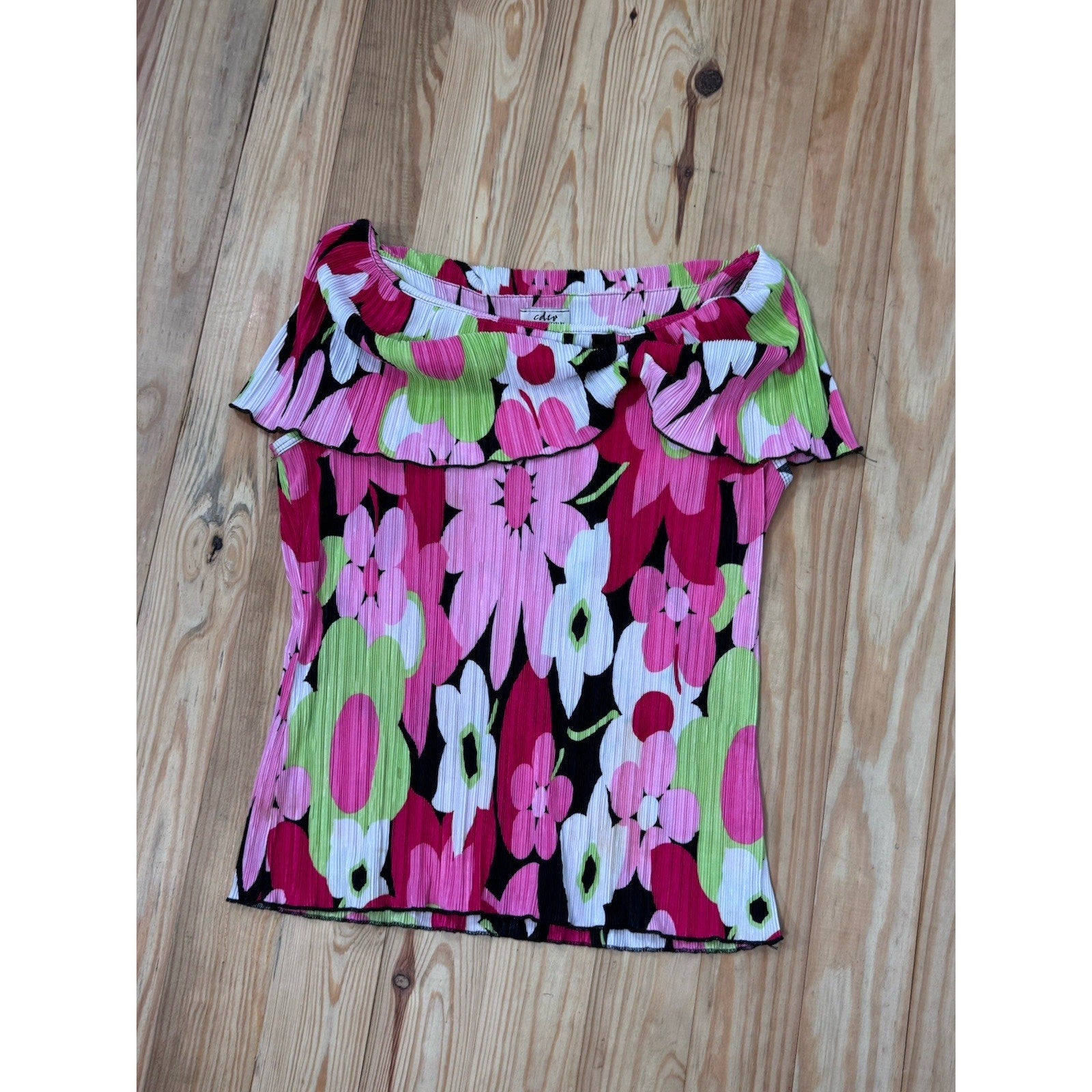 CDW Creative Design Works Inc. Top Blouse Pink Tones Flowers Womens Size Large
