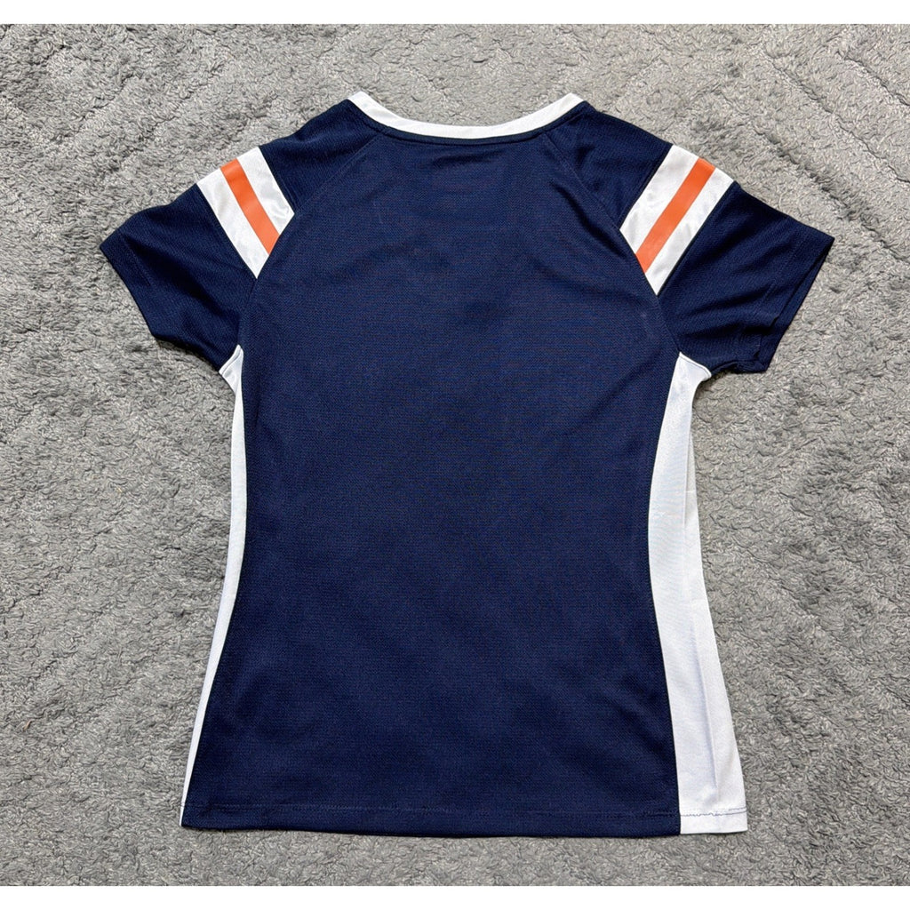 NFL Denver Broncos Women’s Sequin Jersey Shirt Small Blue Orange Lace Up Footbal