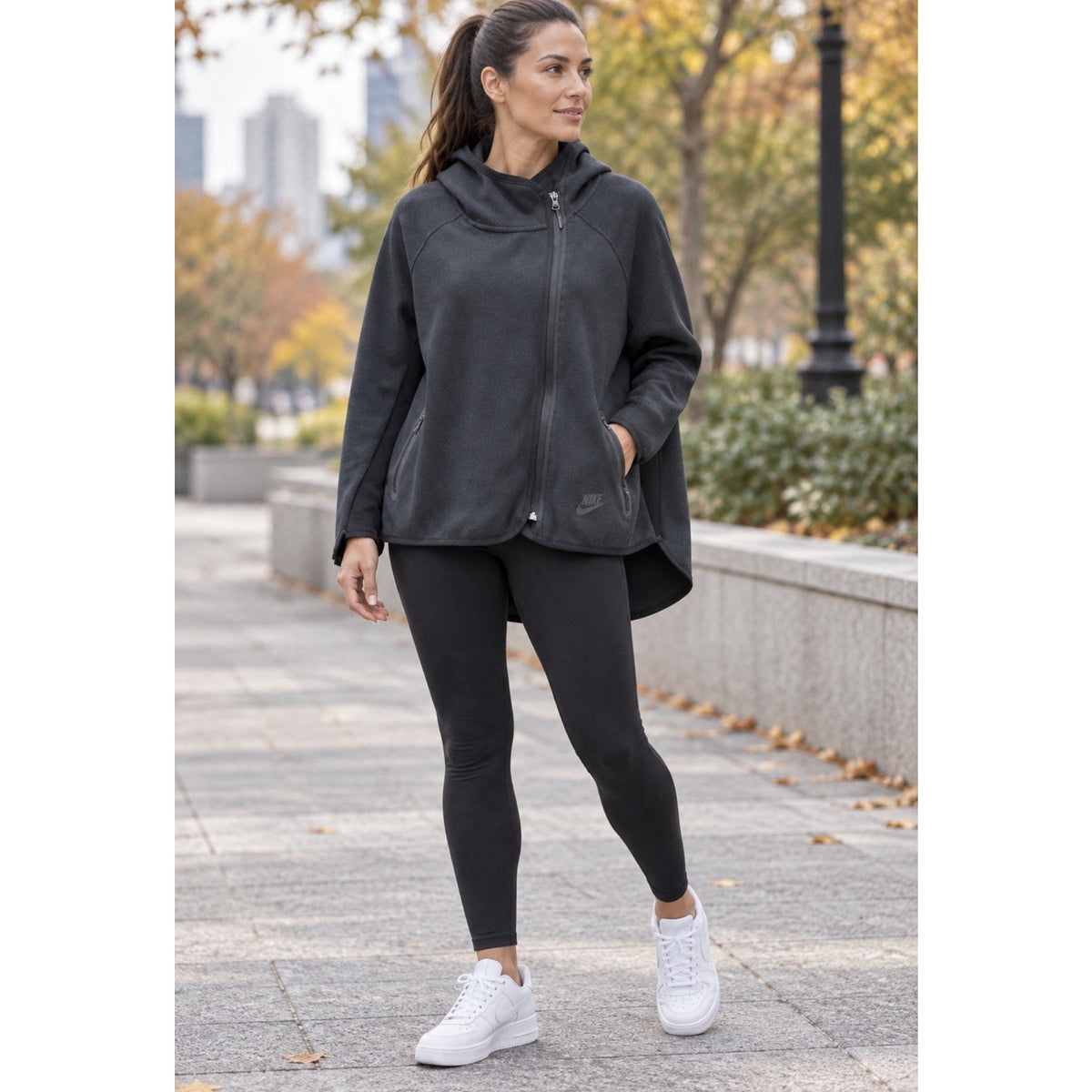 Nike Tech Fleece Cape Hoodie Womens M Black Full Zip Asymmetrical 908822-010