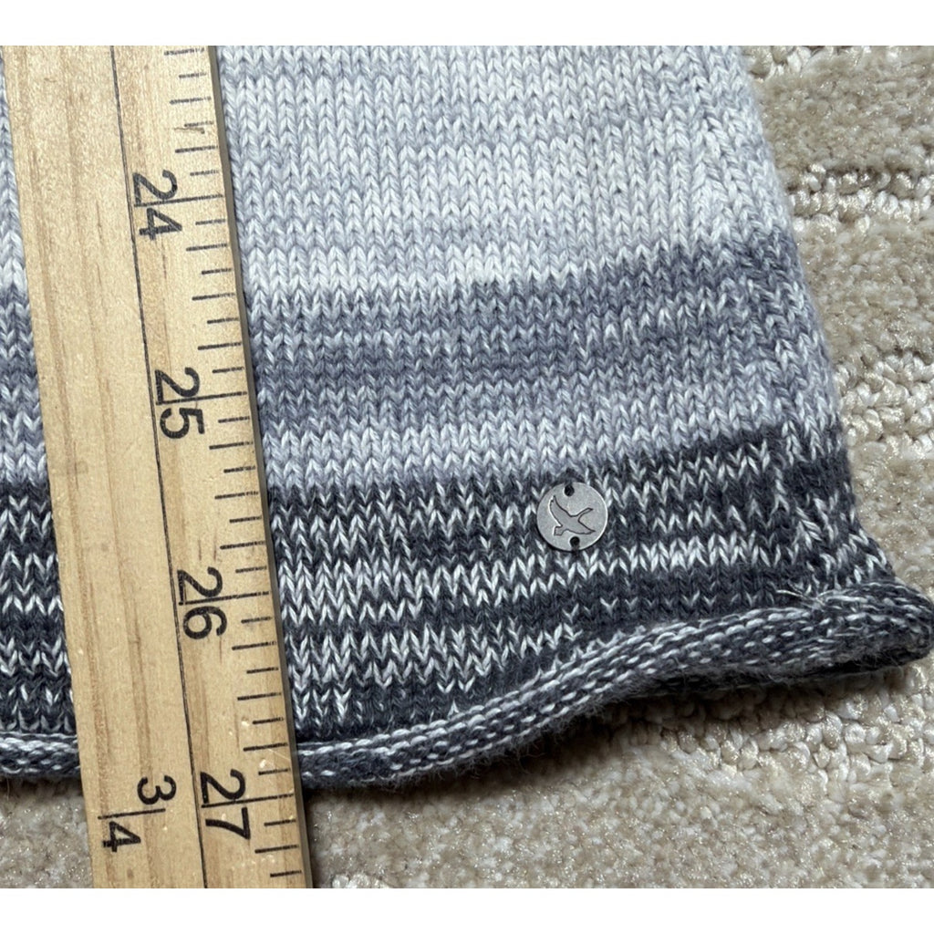 Eddie Bauer Womens M Gray Stripe Cotton Nylon Notch Neck Lightweight Sweater