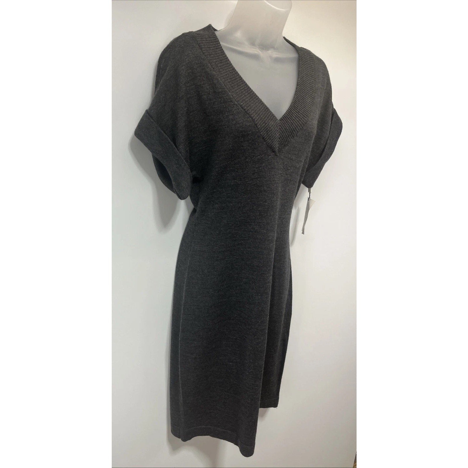 Calvin Klein Gray Merino Wool Blend Short Sleeve Sweater Dress Size S NWT