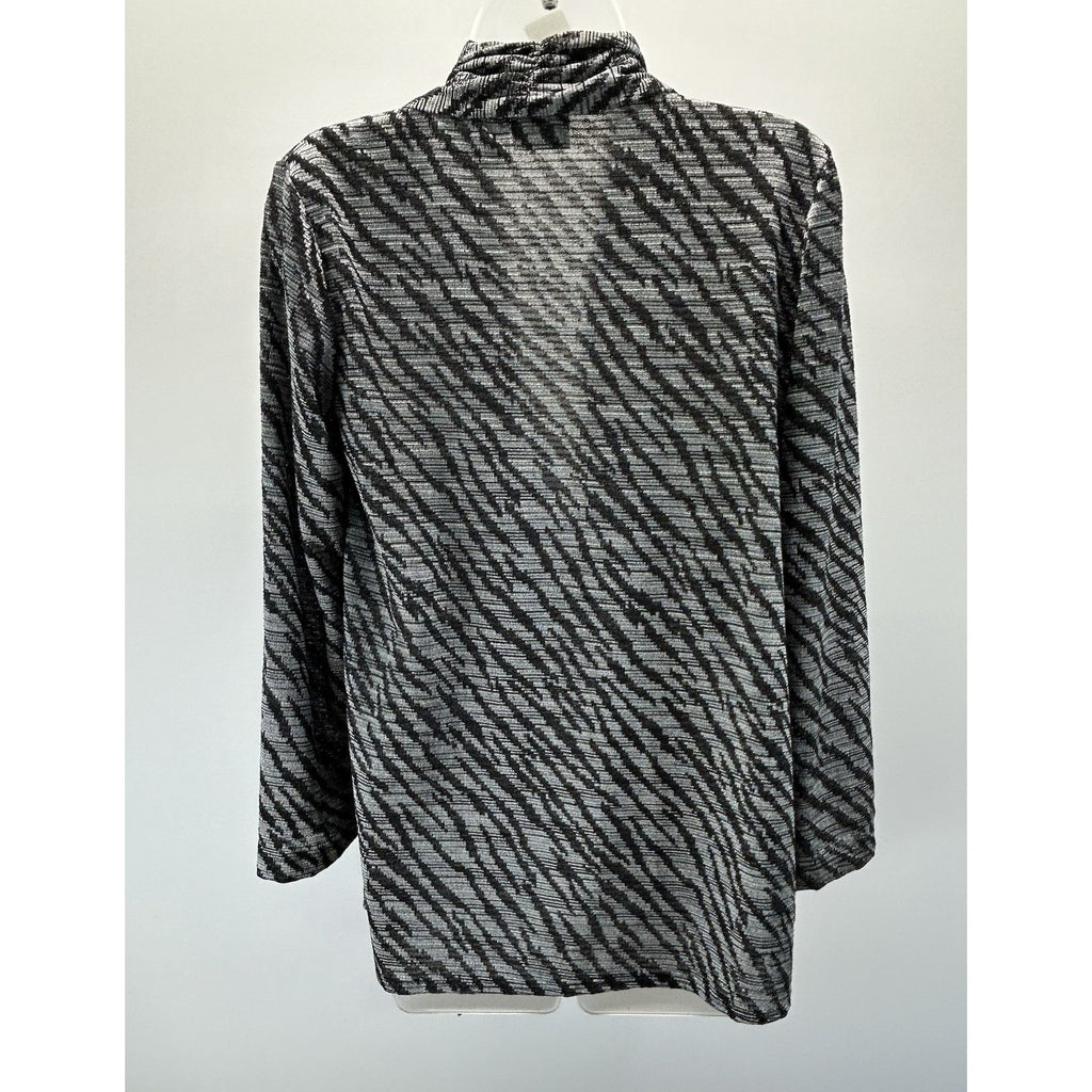 Chico’s Women’s Sz 0 Open Long Front Black & Grey Pattern Cardigan Made In USA.