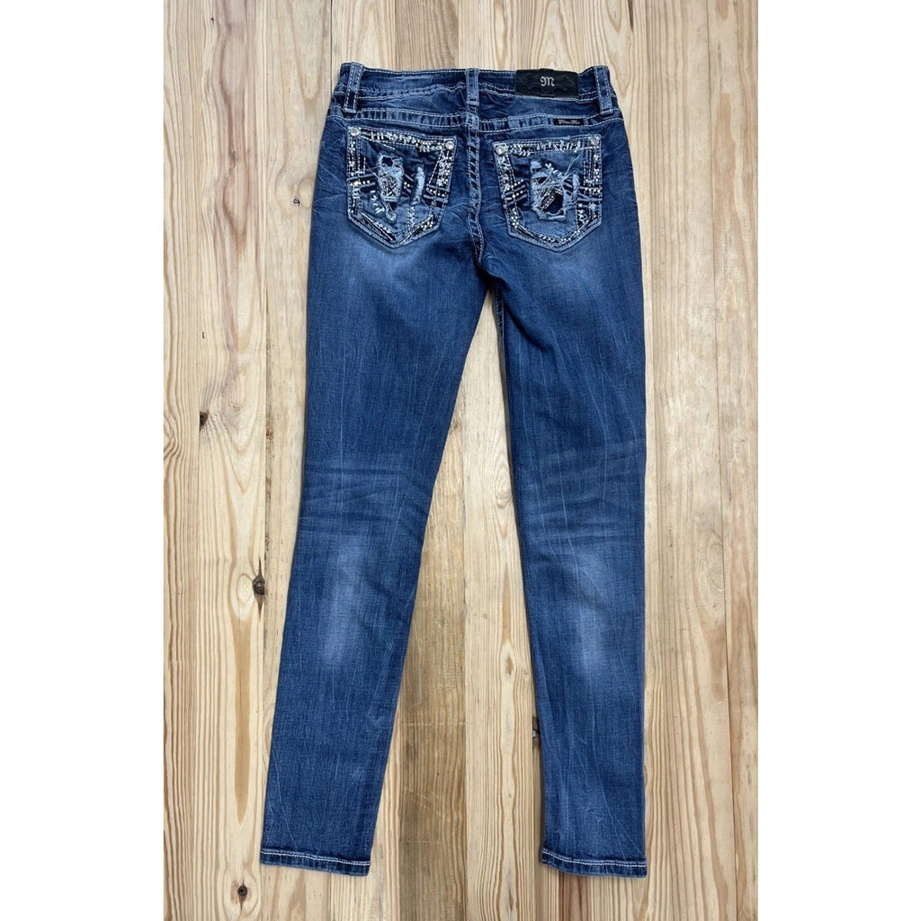 Miss Me Jeans Womens 26x30 Blue Classic Skinny Mid Rise Logo Embroidered