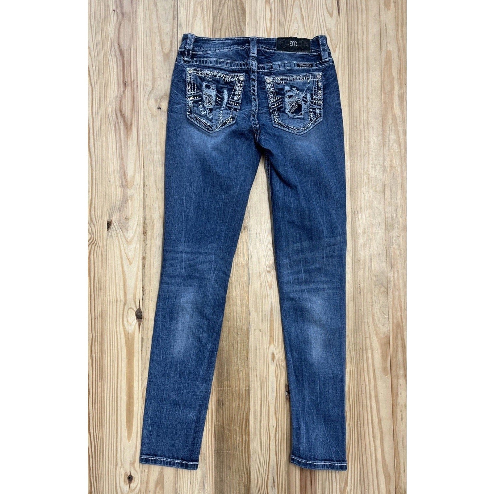 Miss Me Jeans Womens 26x30 Blue Classic Skinny Mid Rise Logo Embroidered