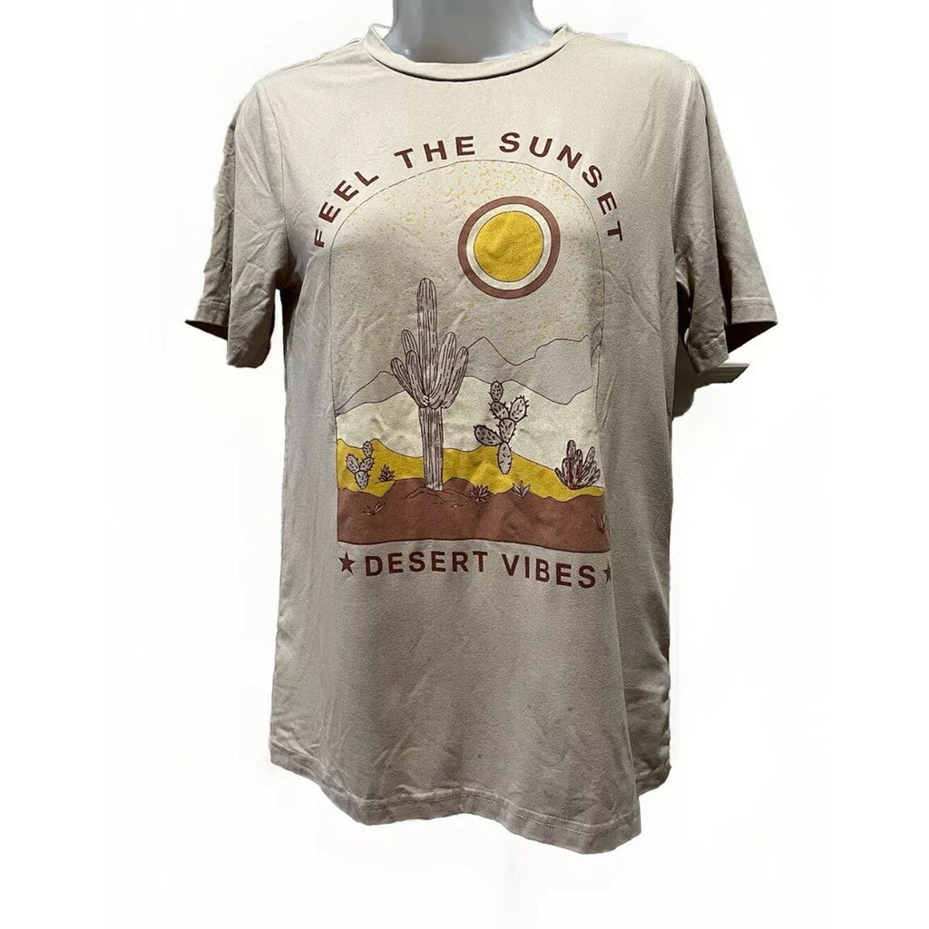 Polagram "Feel The Sunset" Graphic Beige Unisex T-Shirt Size Small Desert Vibes