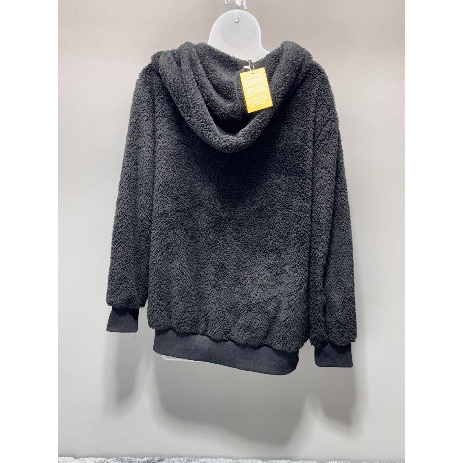 Black Pullover Furry Fleece Hoodie Top by YOKODEA Oversized Women’s Size Small