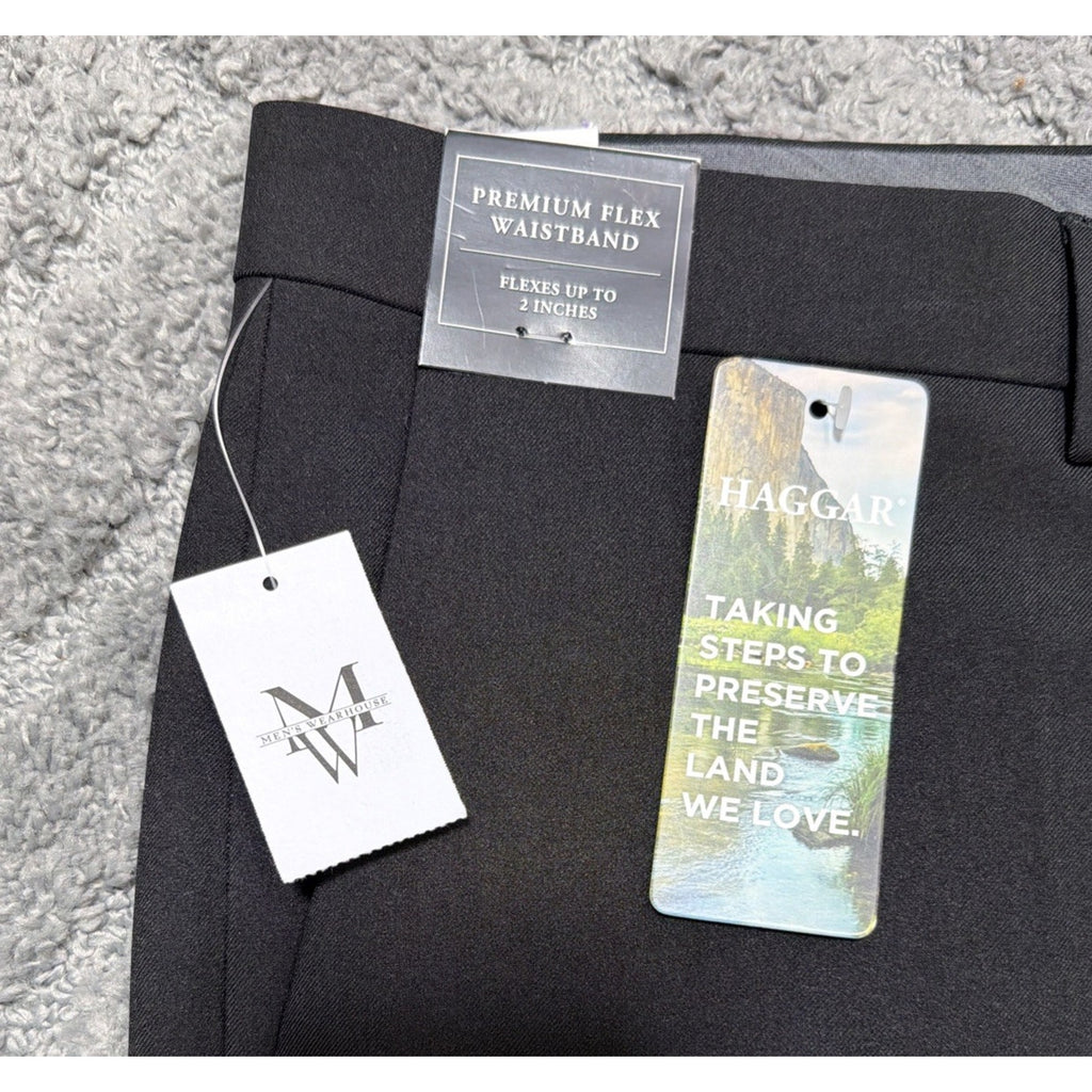 Haggar Mens Slim Fit 4-Way Stretch Flat Front Pants Black 38x32 New