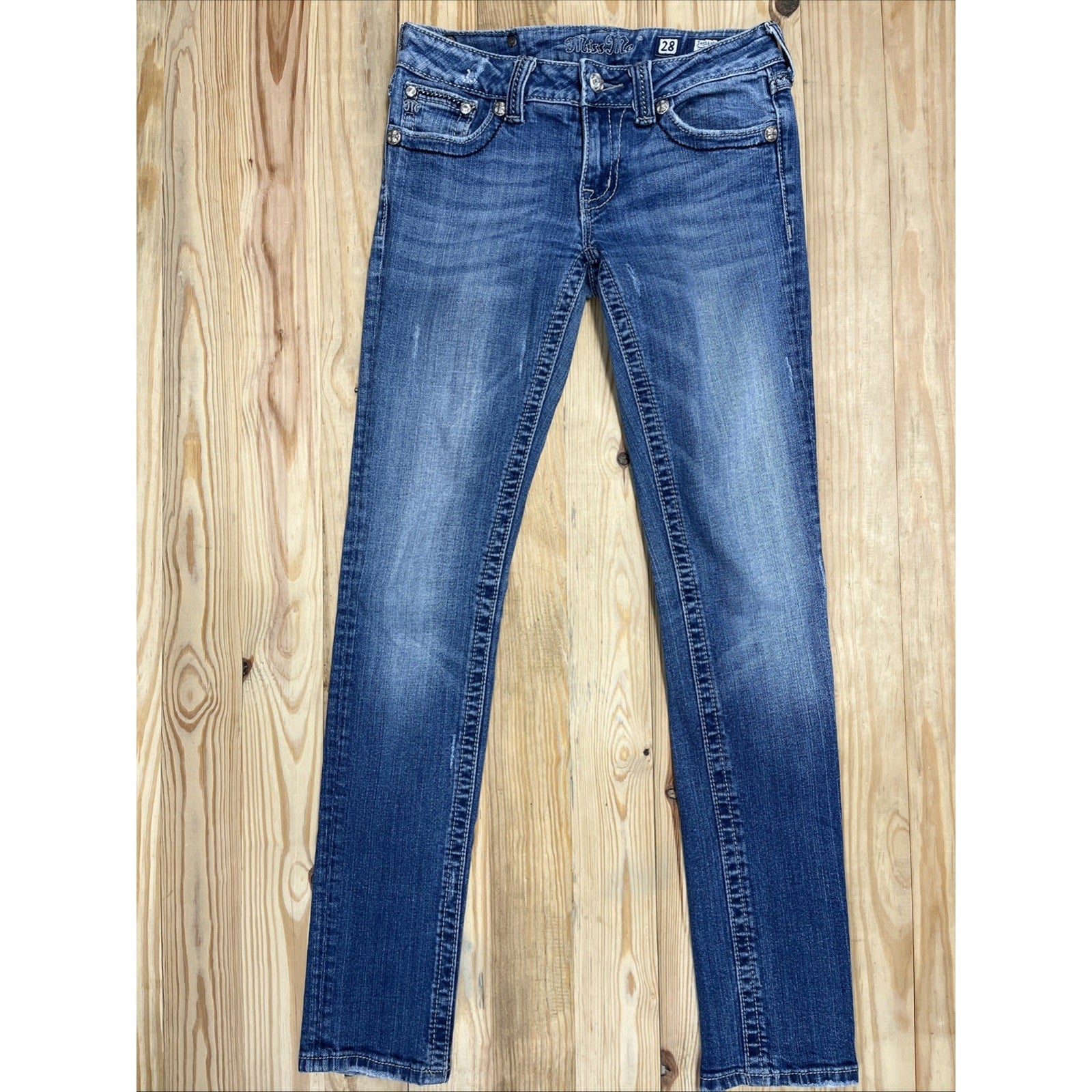 Miss Me Womens Skinny Jeans Size 28 Embellished Flap Pockets Distressed Denim