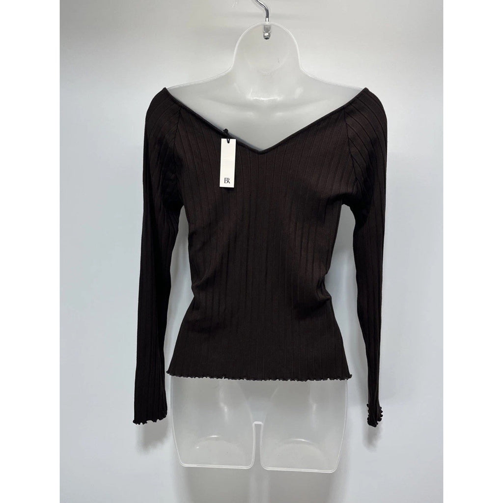 Banana Republic Women's NWT Wide Ribbed V-Neck Top Med Brown