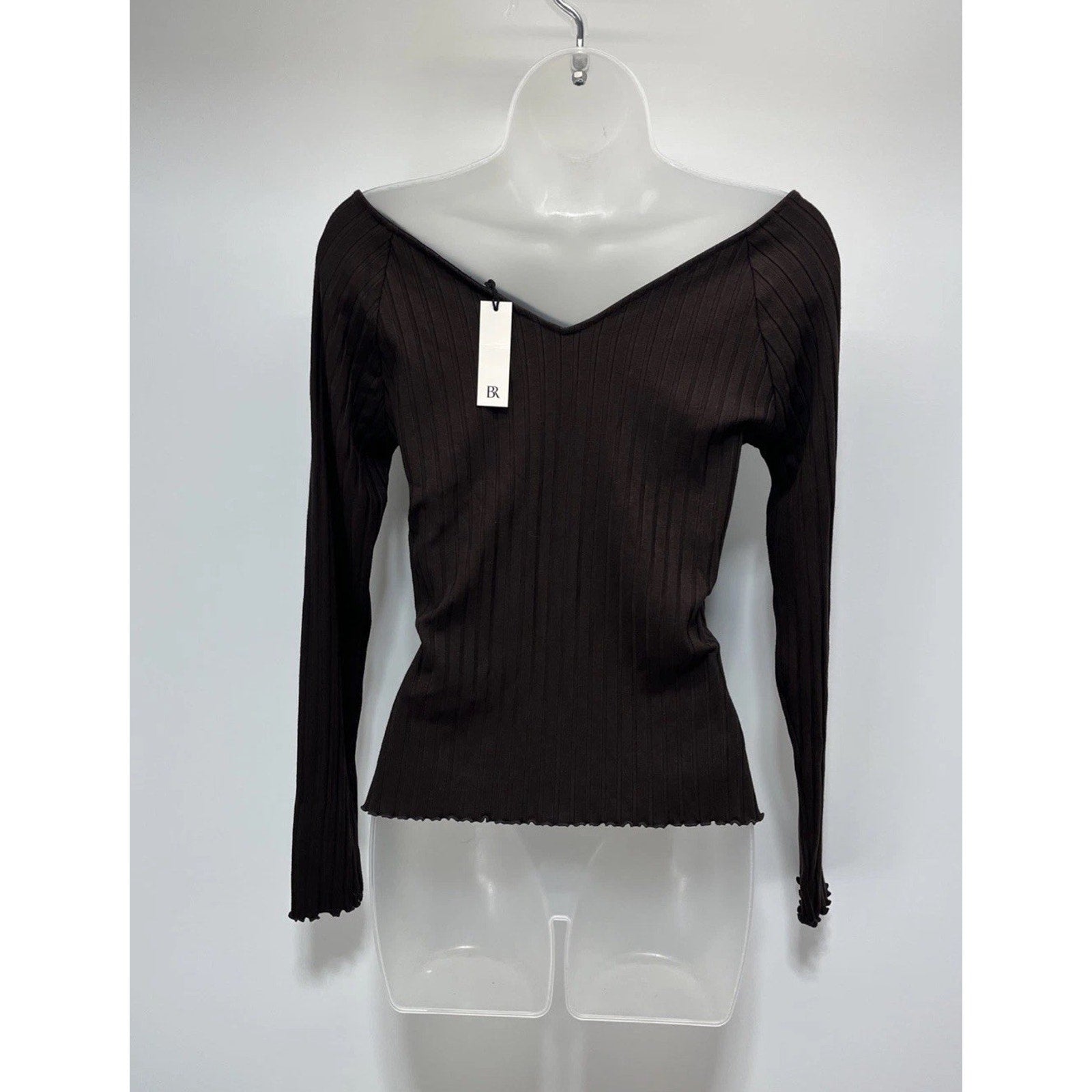 Banana Republic Women's NWT Wide Ribbed V-Neck Top Med Brown