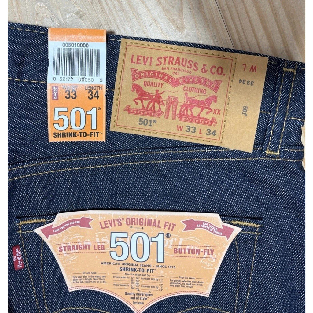 NWT Vintage Deadstock 2016 Levi’s Shrink To Fit Rigid 501 Button Fly Jeans 33x34