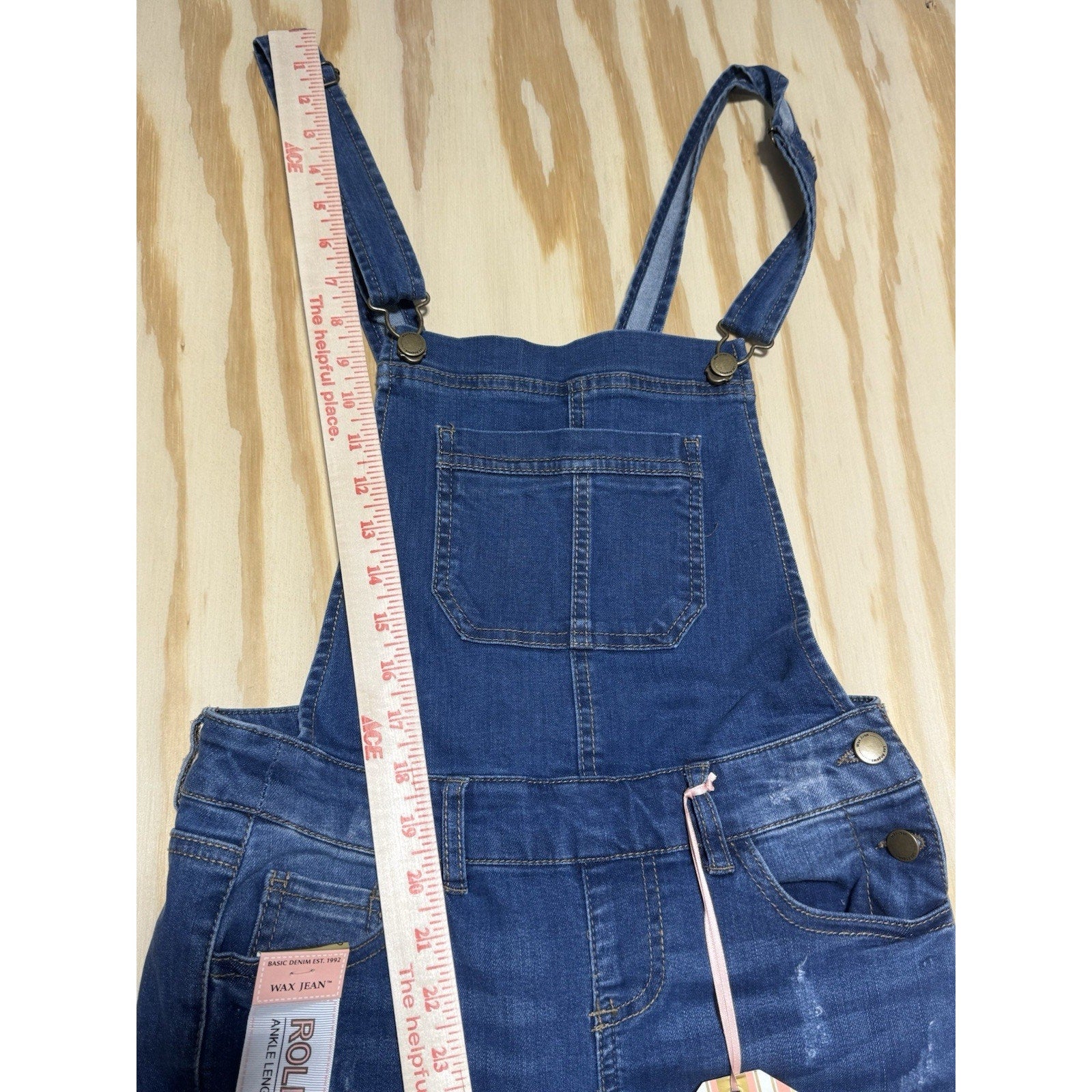 Wax Jean Denim Overalls Womens Small Distressed Skinny Ankle Bib Medium Wash