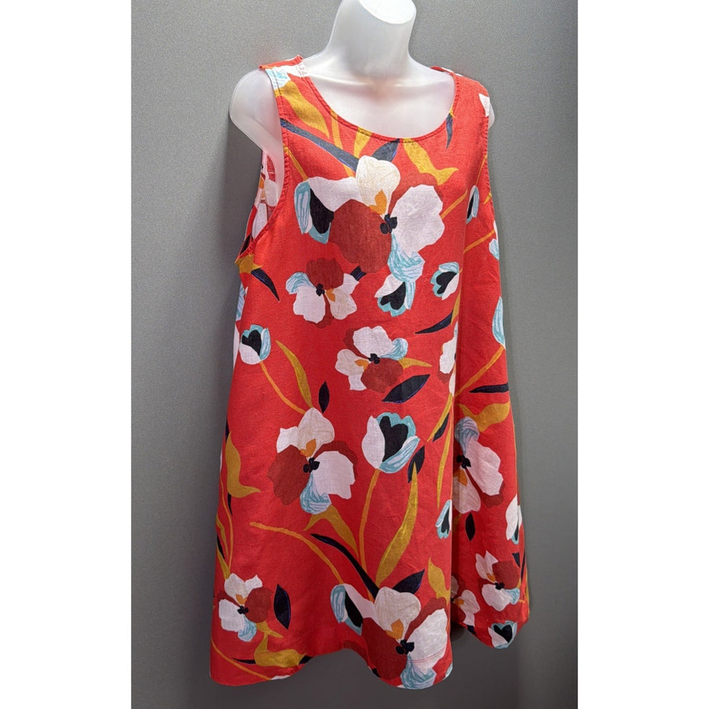 Sigrid Olsen 100% Linen Floral Shift Dress Women's XL Sleeveless Pockets Beachy