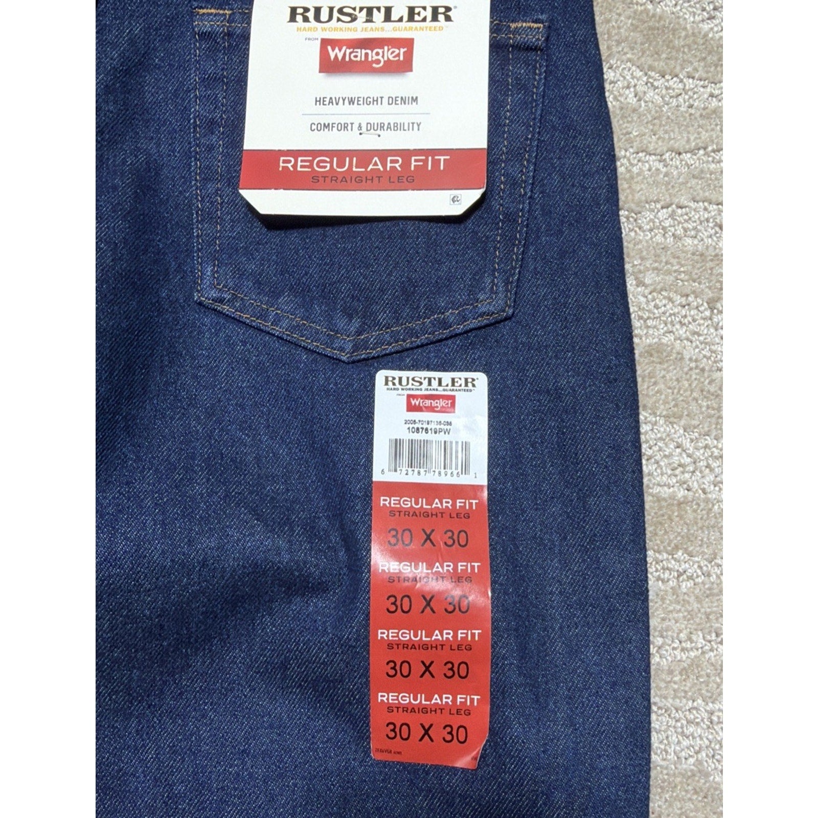 Wrangler Rustler Jeans 30x30 Regular Straight Leg Dark Blue Workwear Denim NWT