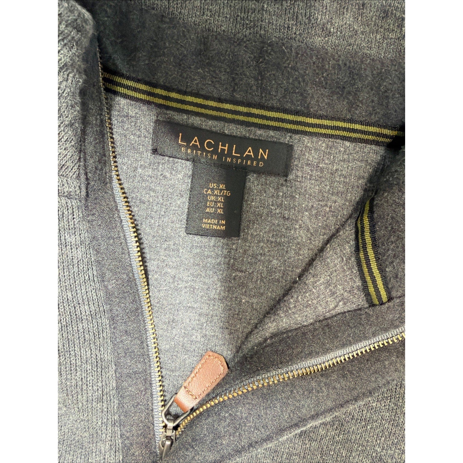 Lachlan Sweater Mens Large Gray Cotton British Inspired Pullover Quarter Zip