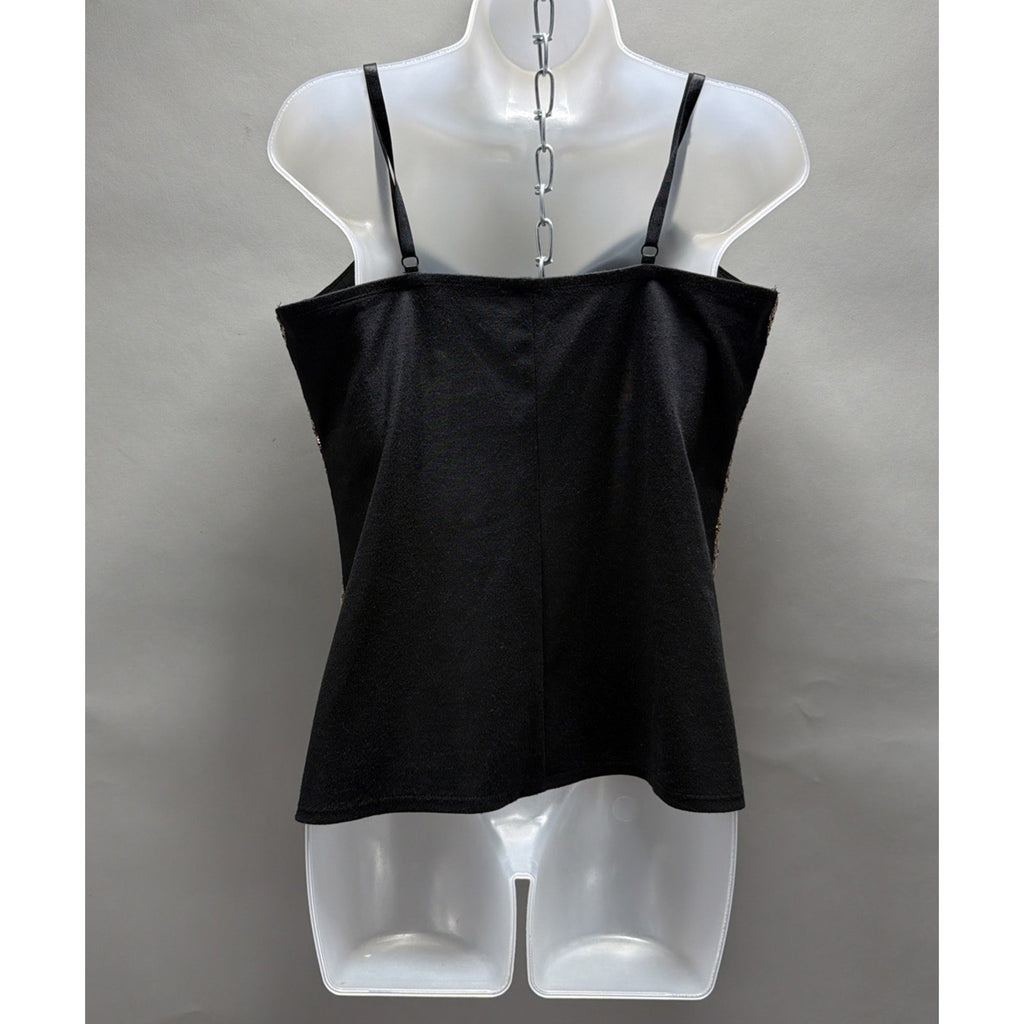 VENUS Sexy Y2K Sequin Camisole Tank Top Sz 14 Gold Black V-Neck Cami