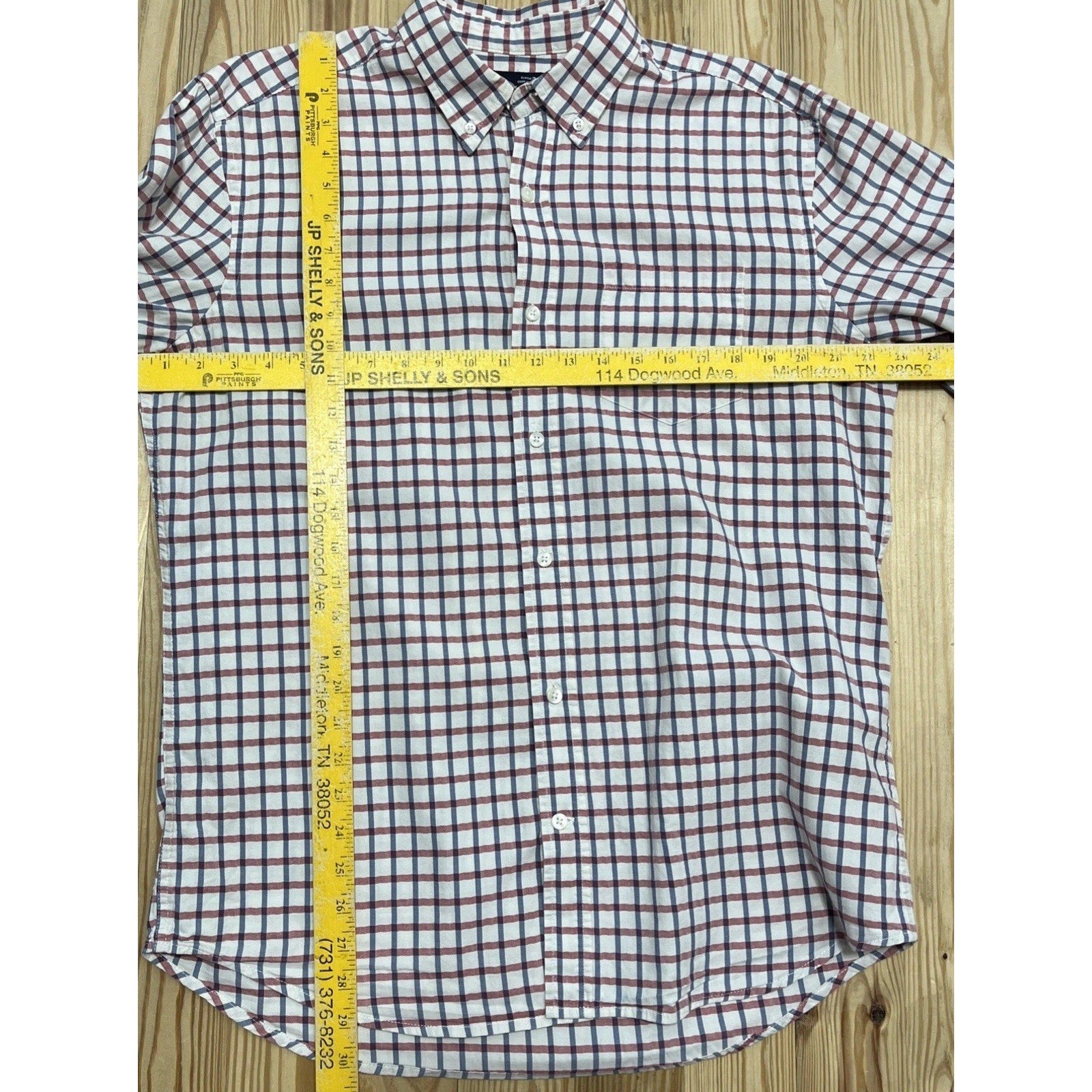 Gap Men's Classic Fit Premium Blue/ Red Check Button Down Oxford Shirt Size L