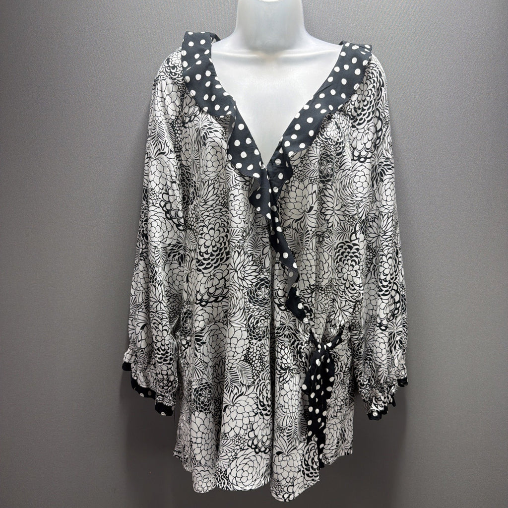 NWT CATO Women’s Long Sleeve Blouse Black/white Floral Plus Size 22/24