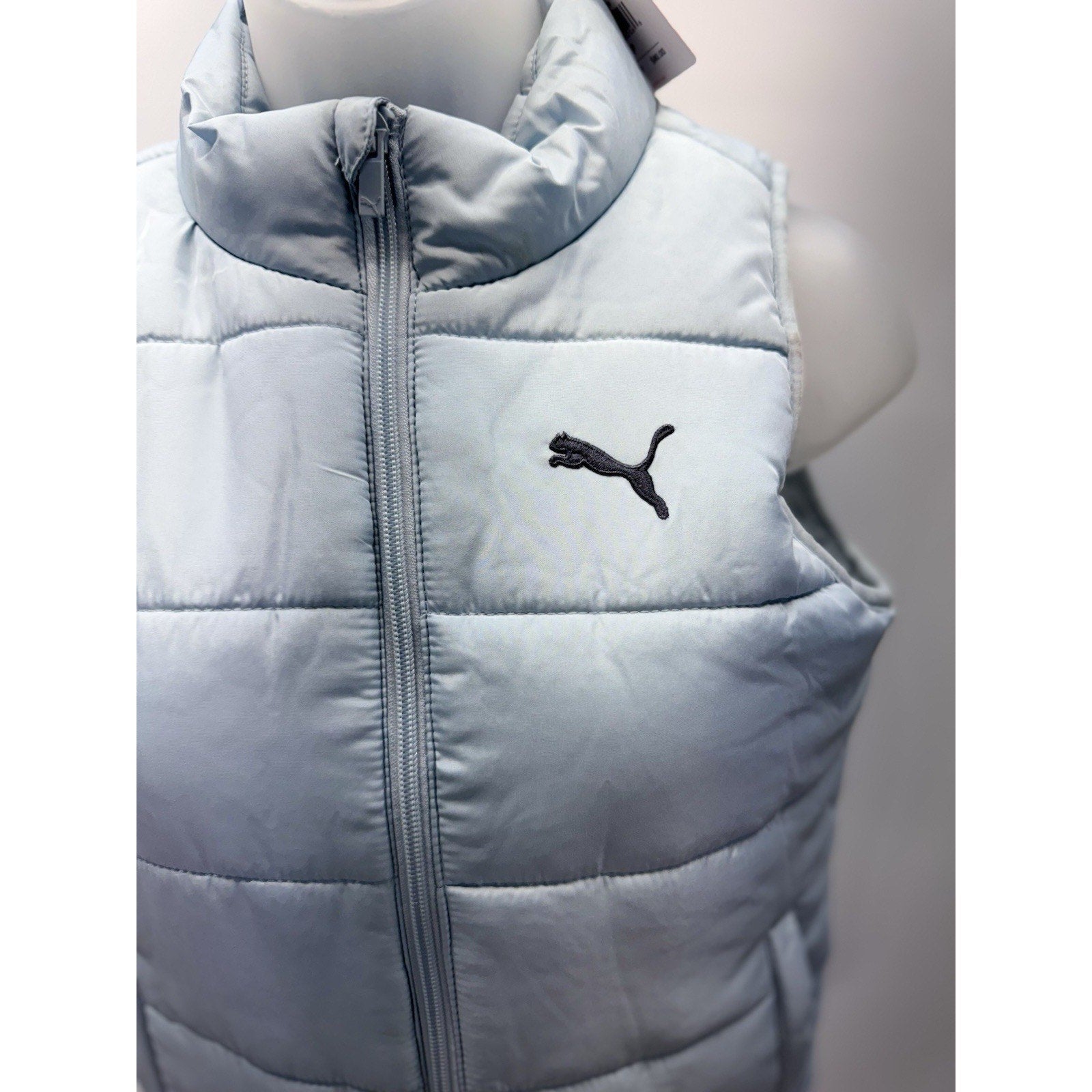 Puma Women’s Light Blue Puffer Vest Front Pockets Size Small New With Tags