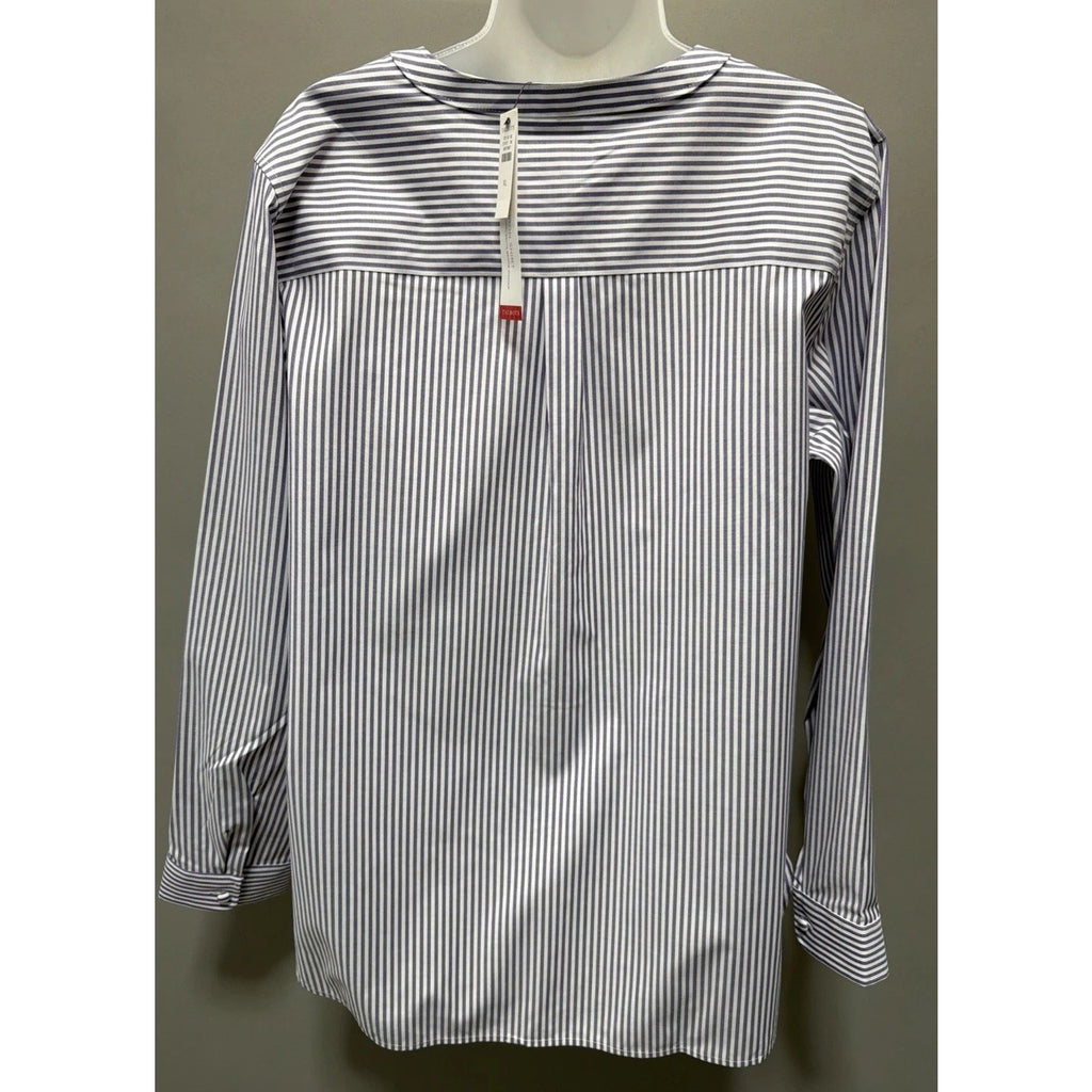 TALBOTS Non Iron Band Collar Tunic XL Dreamy Striped Embellished Button New