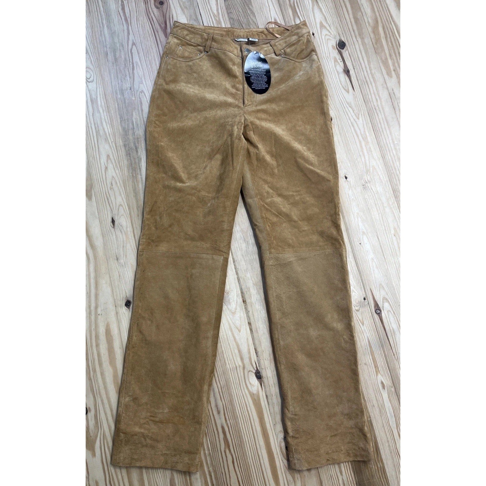 NWT Newport News Vintage Tan Genuine Leather And Suede Lined Pants Size 12 T