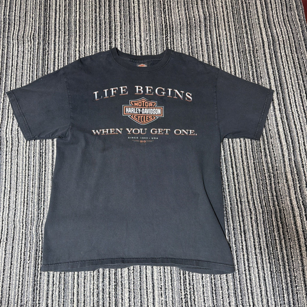 Vintage HARLEY-DAVIDSON T-SHIRT SZ L LIFE BEGINS WHEN YOU GET ONE 2003 Made USA