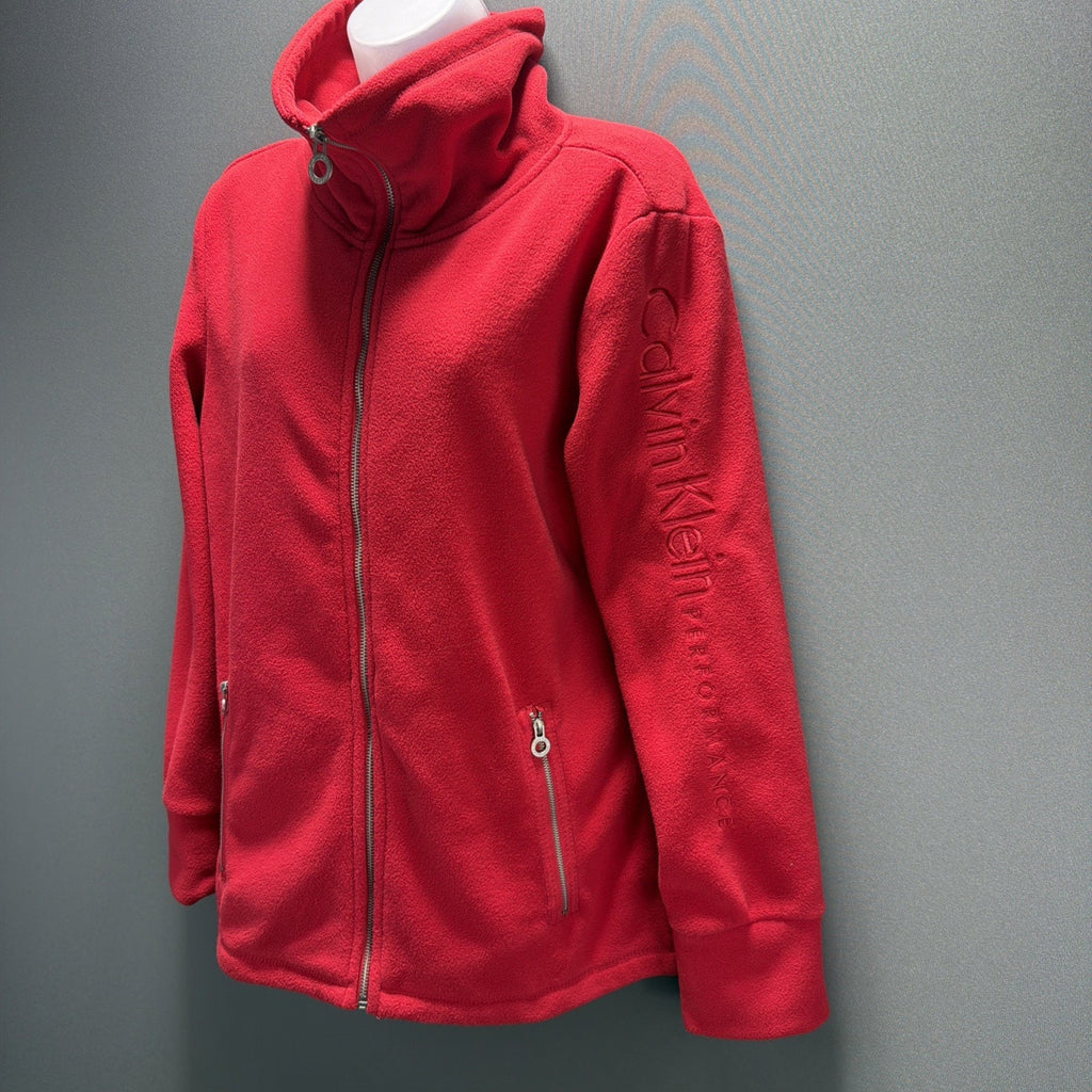Calvin Klein Performance Women Red Fleece Track Jacket XL Smart Phone Pocket