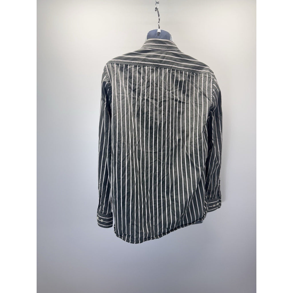 AMERICAN EAGLE Men's Green and White Long Sleeve Striped Button Down Shirt Large