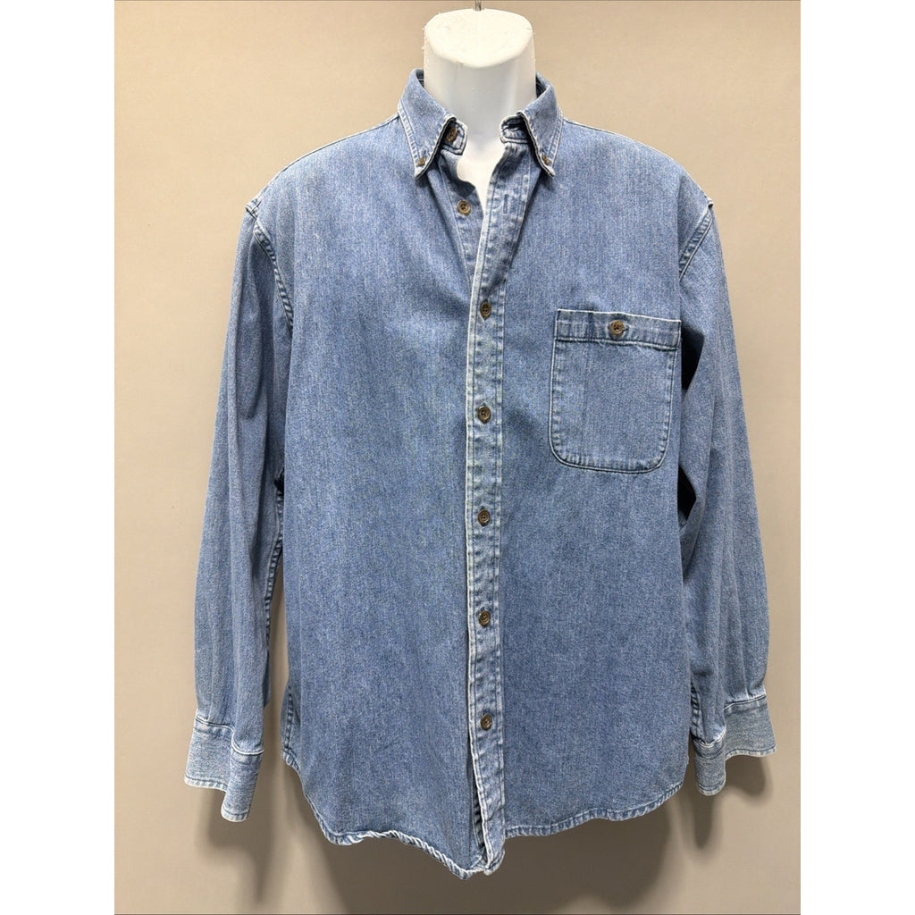 Cabela's Vintage Blue Chambray Denim Jean Button Down Shirt Mens Size M Y2K