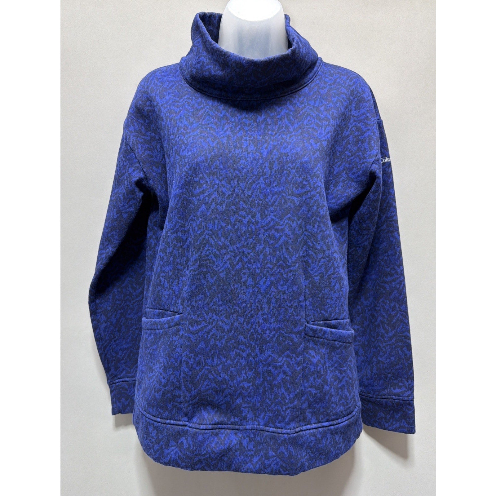 Columbia Woman’s Lodge Funnel Pullover Blue & Black Fleece Lined Size Medium