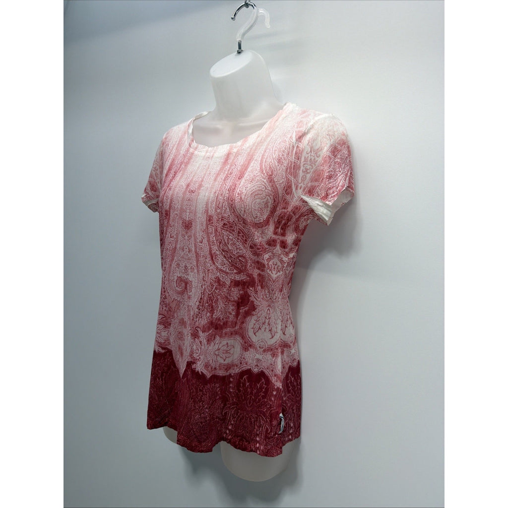 SEVEN7 Red White Fade Paisley Floral Boho Tie Dye Short Sleeve T Shirt Medium S5
