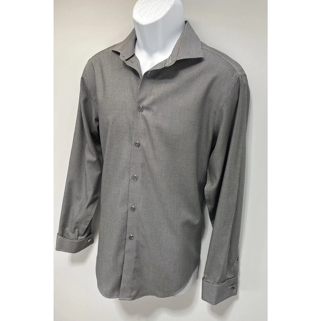 Calvin Klein Mens non iron slim fit LS button down shirt gray L Cuff Links