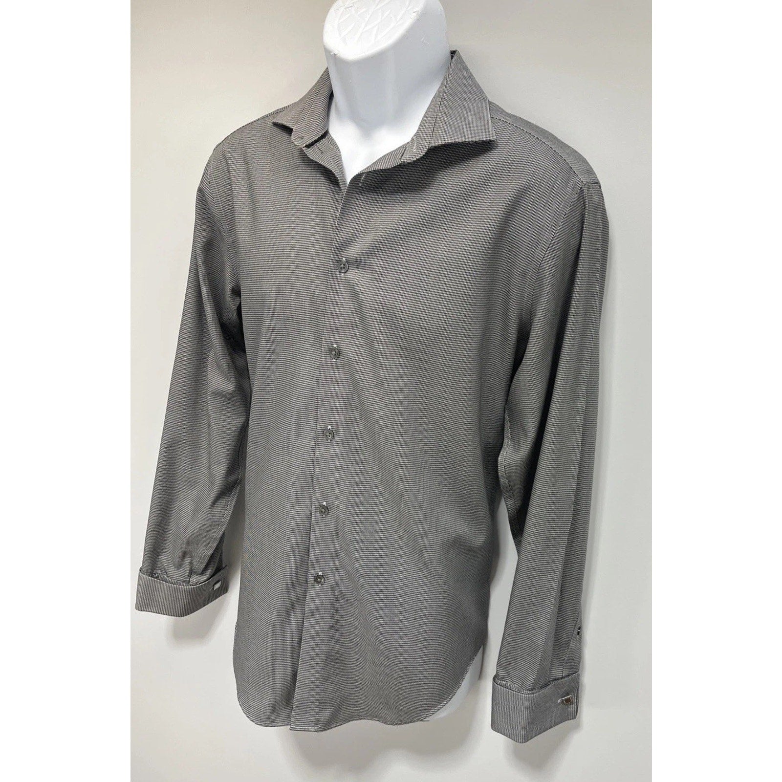 Calvin Klein Mens non iron slim fit LS button down shirt gray L Cuff Links
