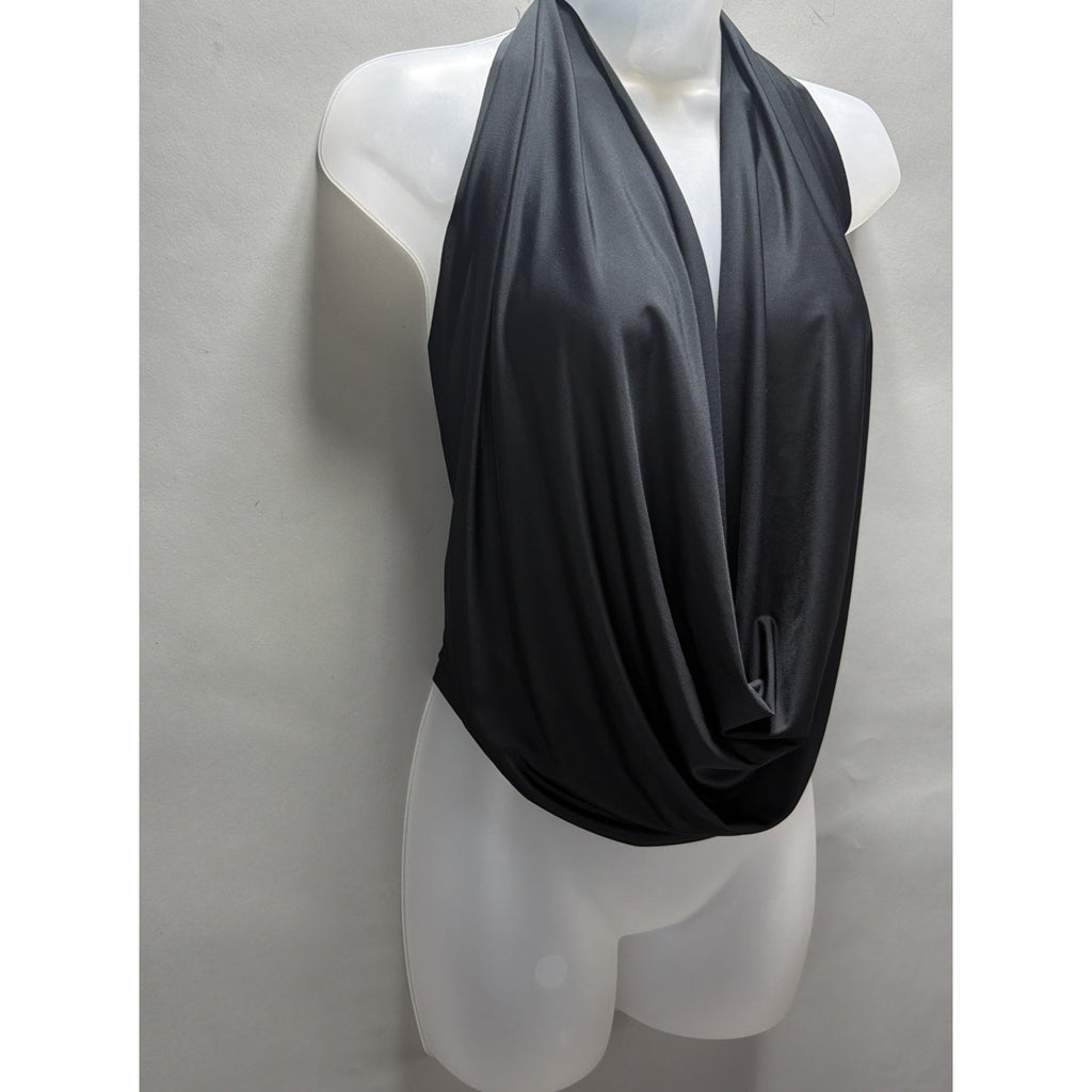 Vintage Superline Black Tank Top size V-Neck Drape Made in USA Size S Stretch