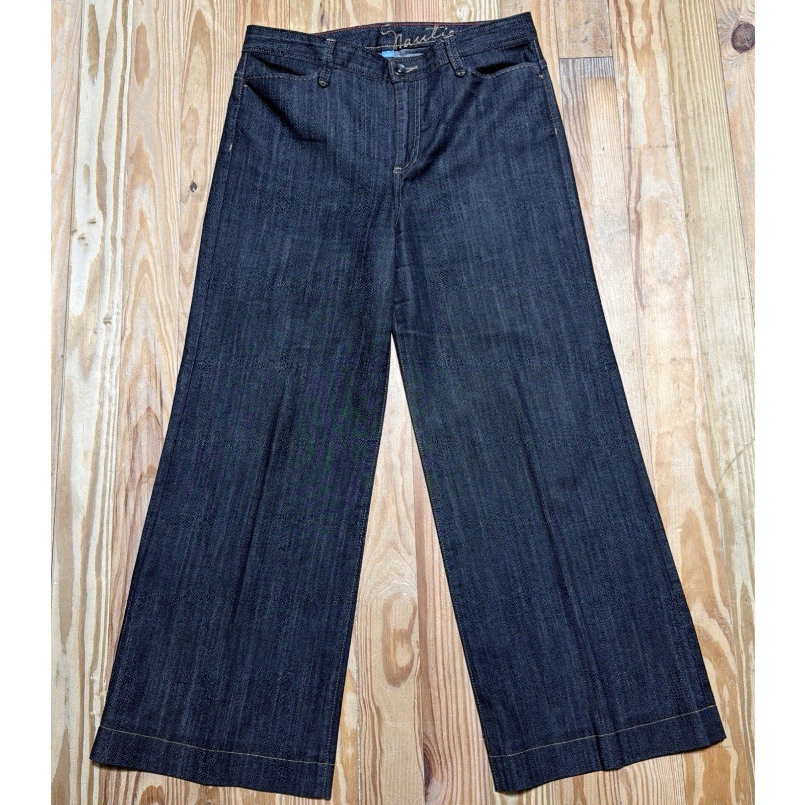 Nautica Wide Leg Ankle Jeans Womens Size 12 High Rise Dark Wash Stretch Flap