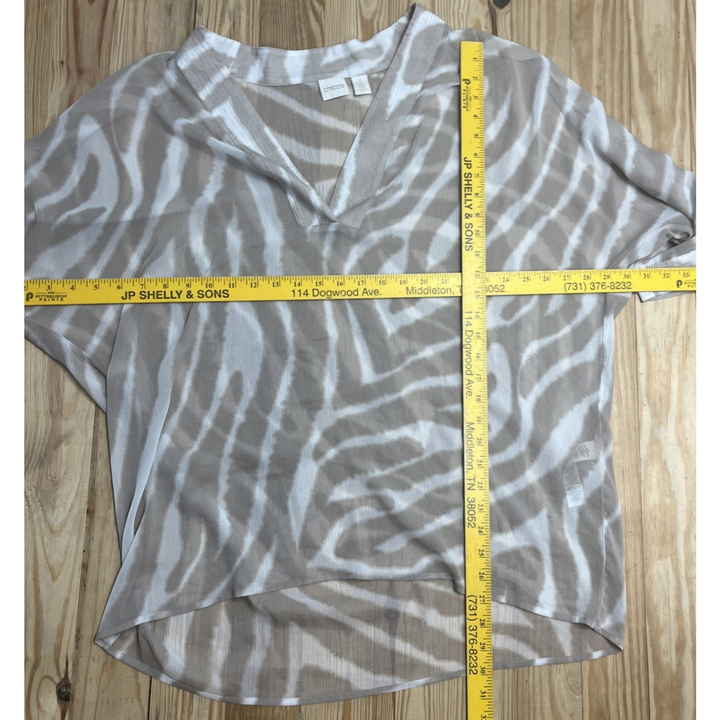 Chicos Blouse Tan Size 1 Sheer Animal Flowy Lagenlook Artsy Popover Neutral Tank